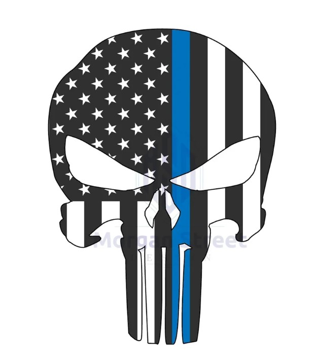 სტიკერი ჩონჩხის თავი ამერიკის დროშის ფერებში 11x15 სმ (შავი, თეთრი, ლურჯი)